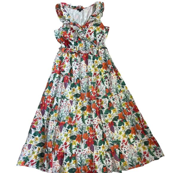J. Crew Ruffle-Front Maxi Dress In Ratti Island Botanical Print Pockets Size‎ 12 - Picture 4 of 13